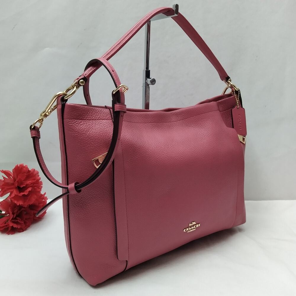 Coach Pink Pebbled Leather Zipper Closure Hobo Crossbody Shoulder Bag - Picture 3 of 16